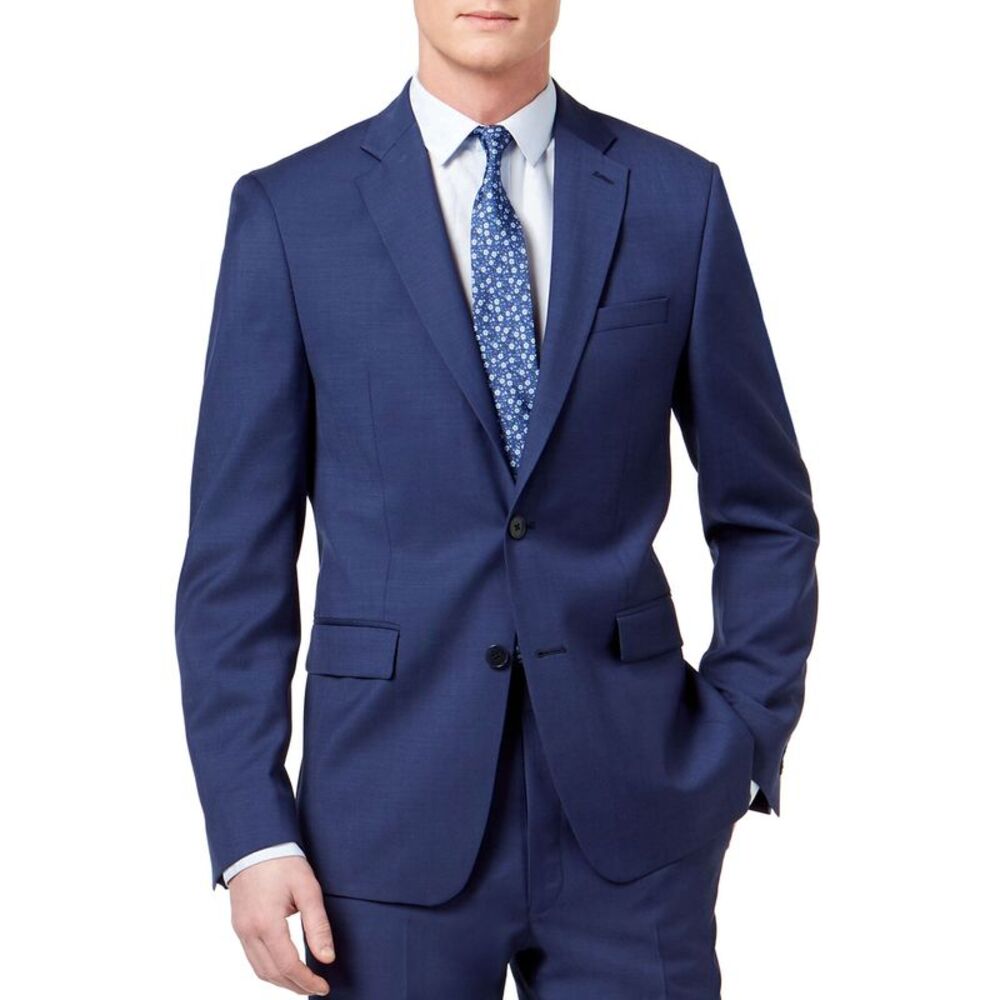 Calvin Klein Mens Infinite Stretch Slim-Fit Wool Suit Jacket 38S Blue - NWT $450